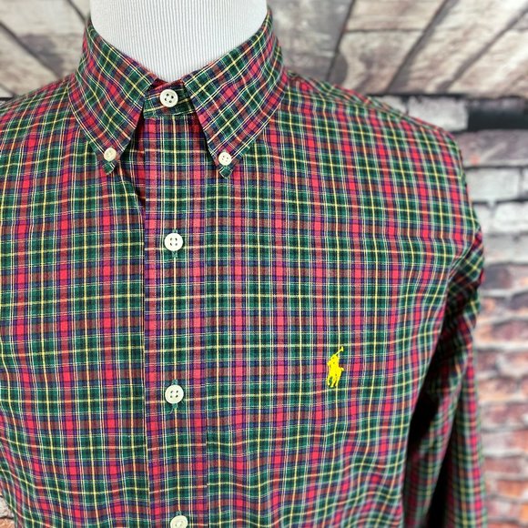 Ralph Lauren Classic Red Green Tartan Plaid Shirt - Picture 5 of 5